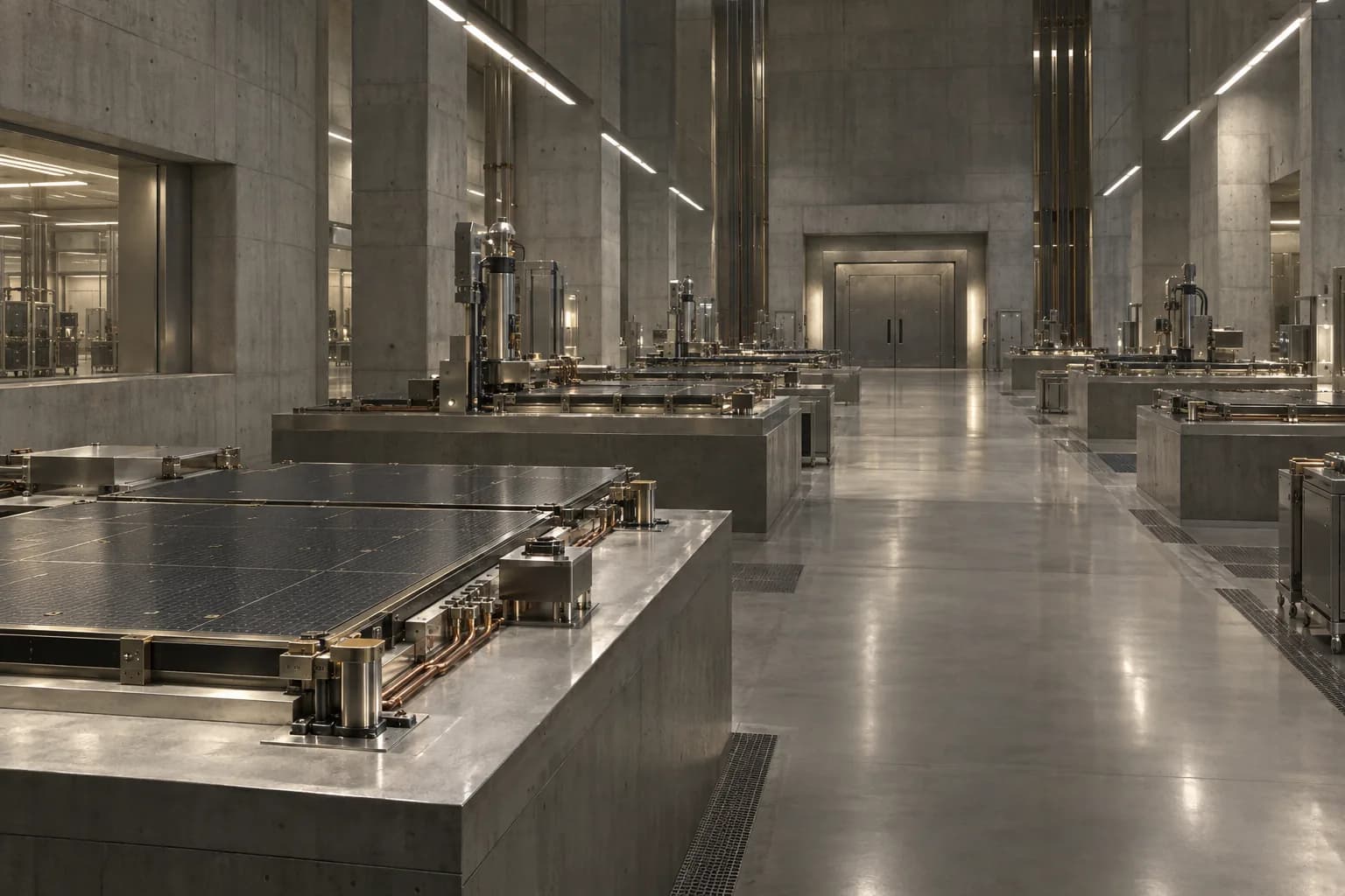 Ceramic computational panels on isolated workstations in a concrete fabrication gallery
